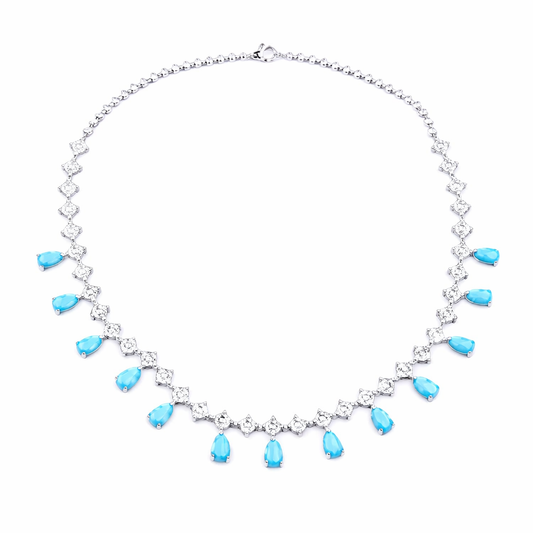 Sterling Silver Sleeping Beauty Turquoise & White Zircon Charm Necklace