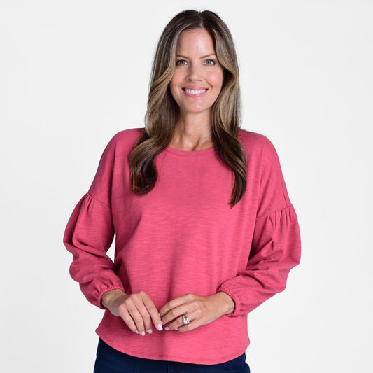 Christopher & Banks Lantern Sleeve Jewel Neck Top
