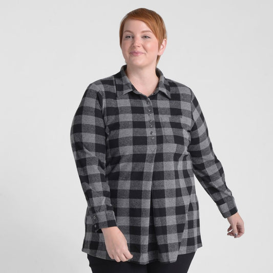 Christopher & Banks Plaid Long Sleeve Collared Tunic