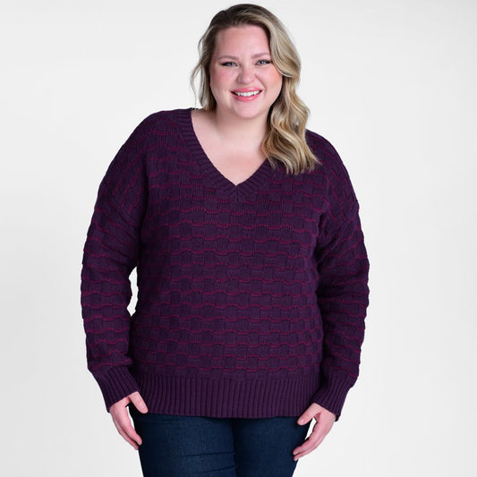 Christopher & Banks Pointelle Stripe Long Sleeve V Neck Sweater