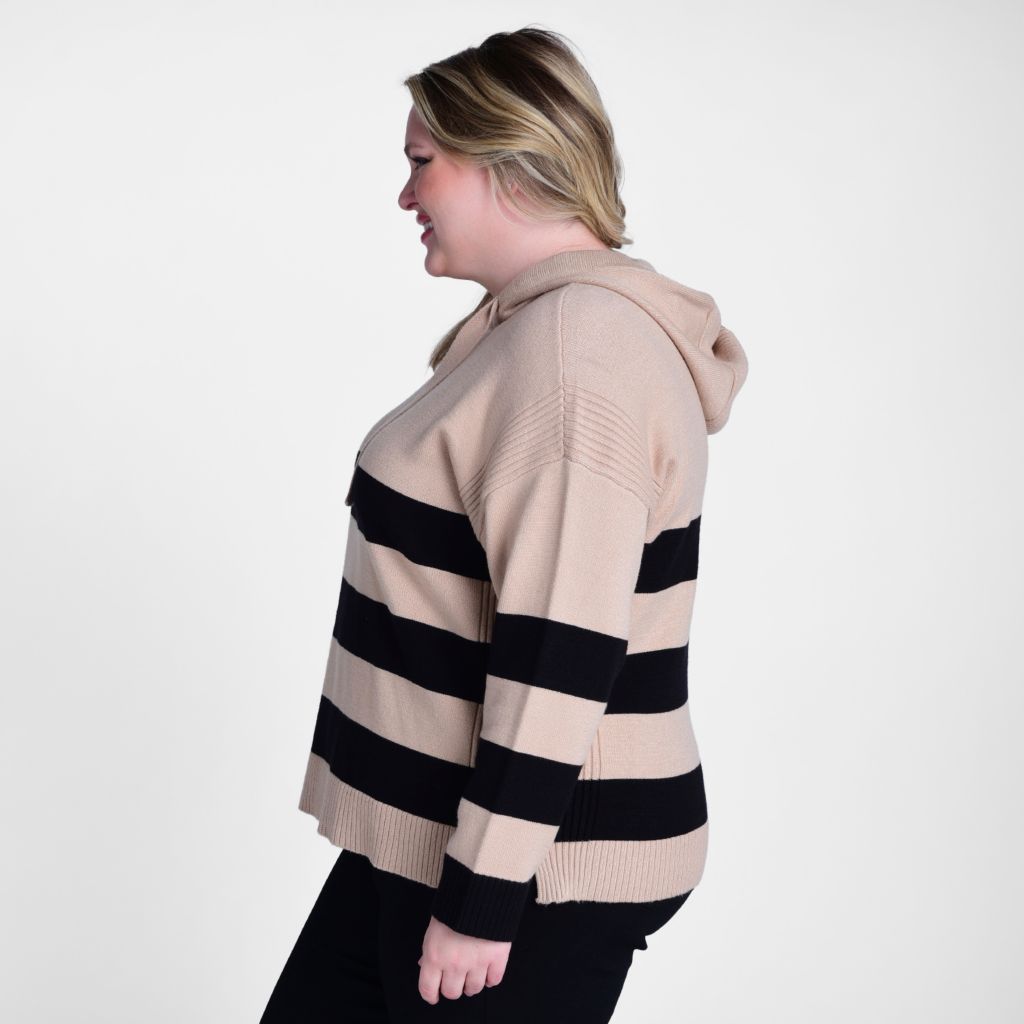 Christopher & Banks Stripe Ribbed Detail Hooded Sweater