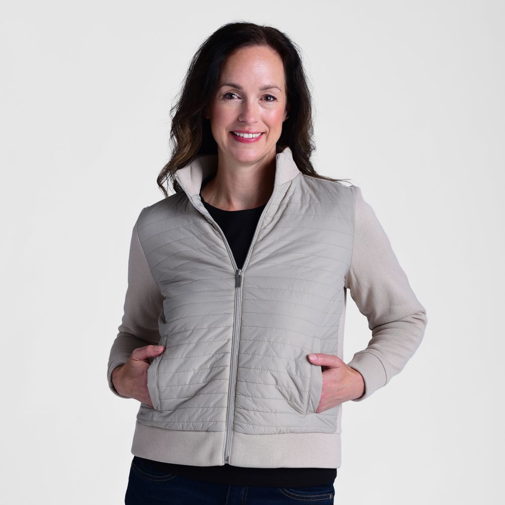 Christopher & Banks Relaxed Restyled Zip Front Quilted Knit Sleeve Jacket