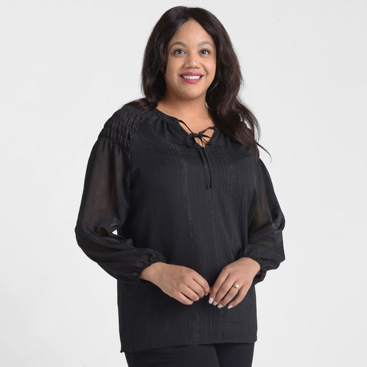 Christopher & Banks Metallic Tie Neck Chiffon Blouse