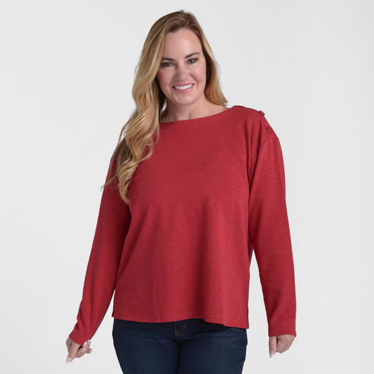 Christopher & Banks Button Shoulder Long Sleeve Tee