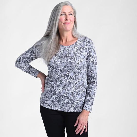 Christopher & Banks Embellished Swirl Print Long Sleeve Tee