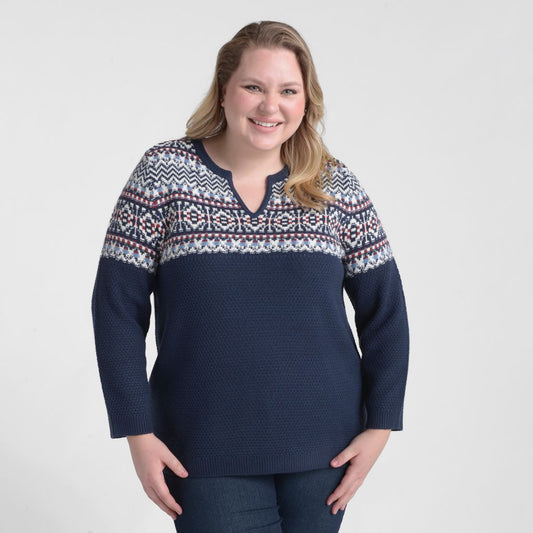 Christopher & Banks Fairisle Notch Neck Sweater