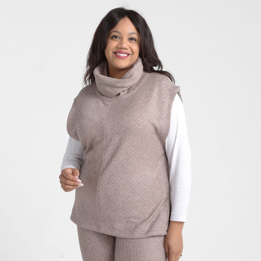 Christopher & Banks Relaxed Restyled Rib Knit Cowl Neck Sleeveless Top