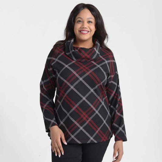 Christopher & Banks Bias Plaid Cowl Neck Top