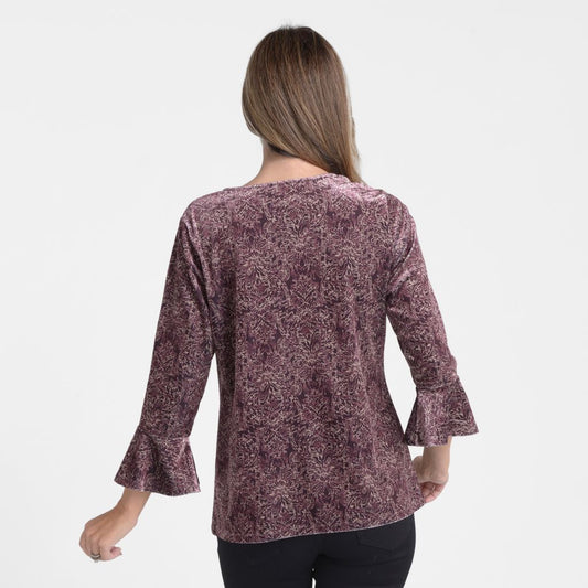 Christopher & Banks Medallion Print Velour Knit Bell Sleeve Top