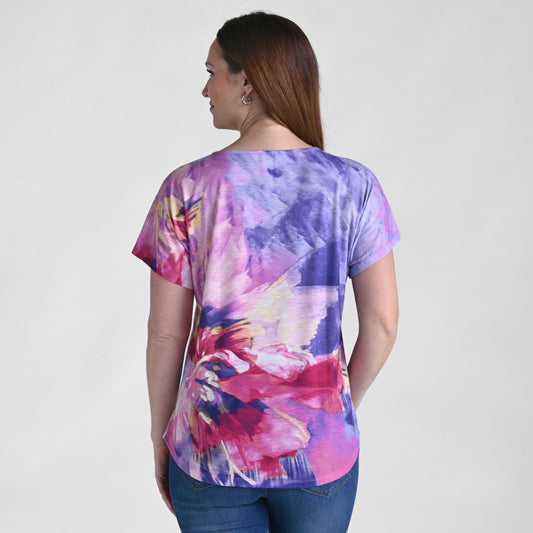 Christopher & Banks Embellished Floral Print Dolman Sleeve Tee
