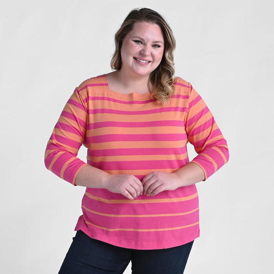 Christopher & Banks Gradient Stripe 3/4 Sleeve Tee