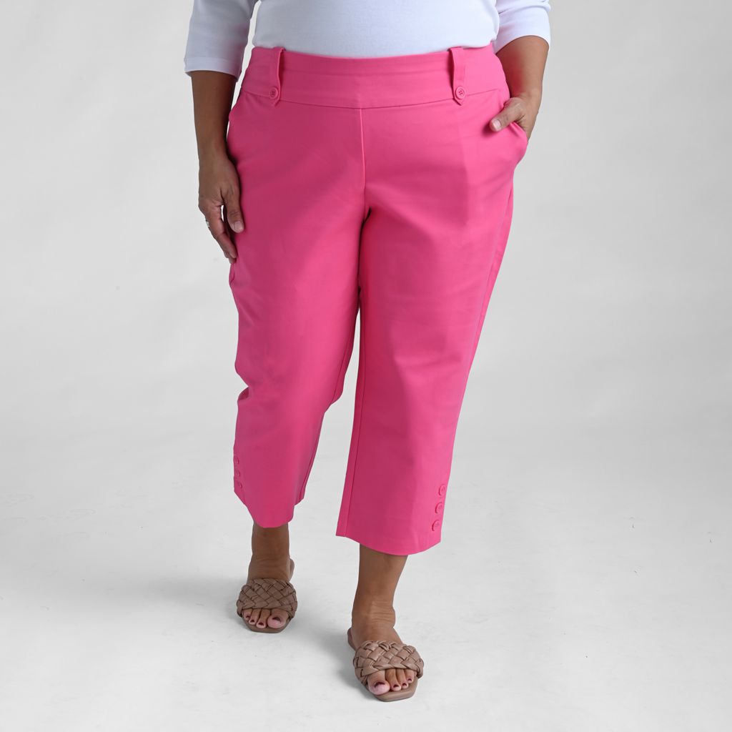Christopher & Banks Signature Slimming Button Detail Pink Pull On Capri