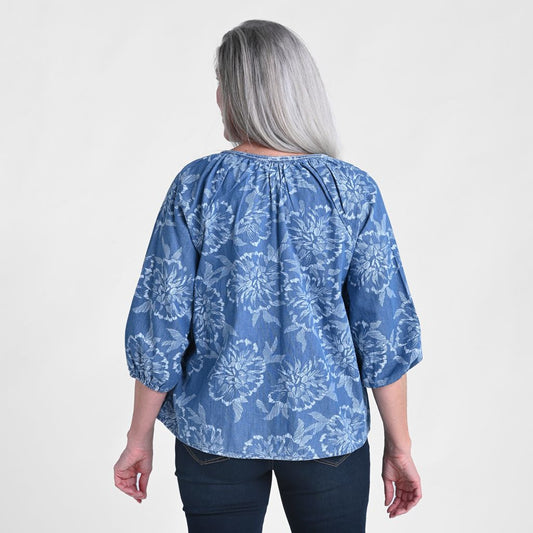Christopher & Banks Printed Split Neck ¾ Sleeve Blouse