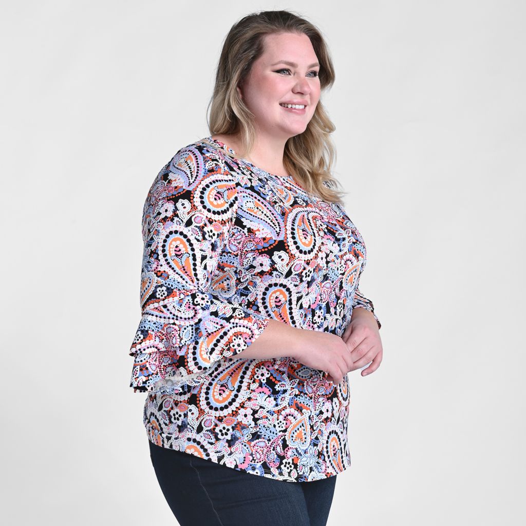 Christopher & Banks Printed Double Ruffle Sleeve Top