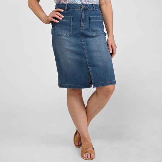 Christopher & Banks Knee Length A-Line Denim Skirt