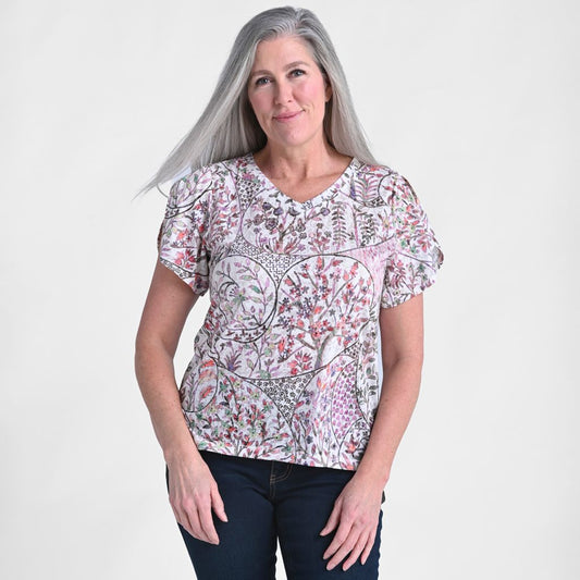 Christopher & Banks Paisley Printed V Neck Tulip Sleeve Top