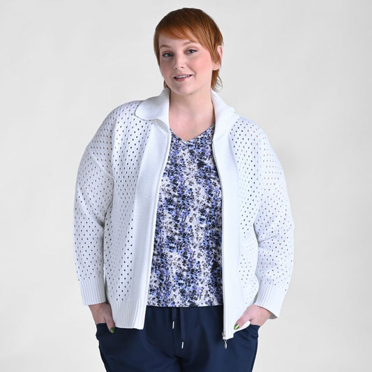 Christopher & Banks Relaxed Restyled Mesh Zip Up Wide Collar Sweater