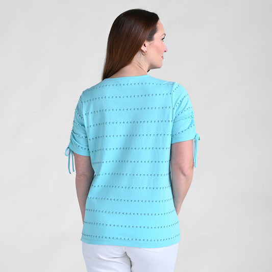 Christopher & Banks Textured Dot Striped Tie Sleeve Top