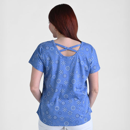 Christopher & Banks Printed Lattice Back Short Sleeve Tee