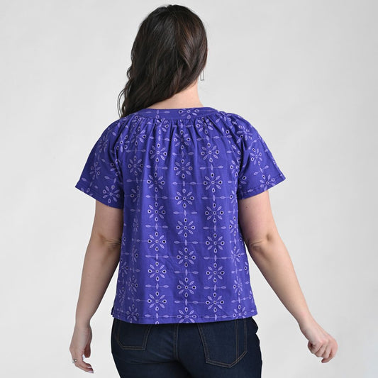 Christopher & Banks Embroidered Eyelet Notch Neck Top