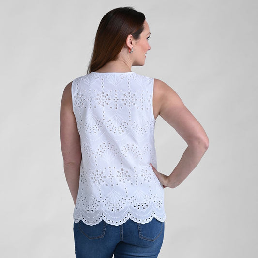 Christopher & Banks Eyelet Tie Neck Sleeveless Blouse