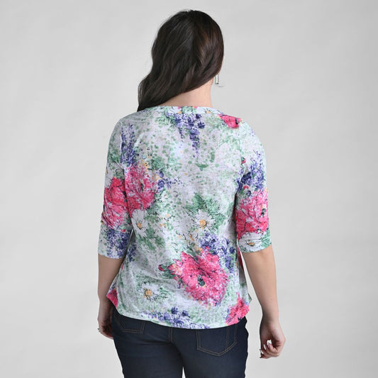 Christopher & Banks Burnout Y Neck 3/4 Sleeve Top