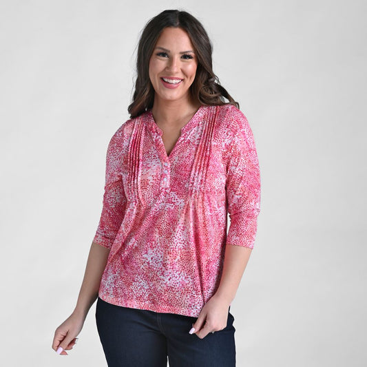 Christopher & Banks Burnout Y Neck 3/4 Sleeve Top