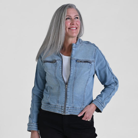 Christopher & Banks Baccini Zip Front Denim Jacket