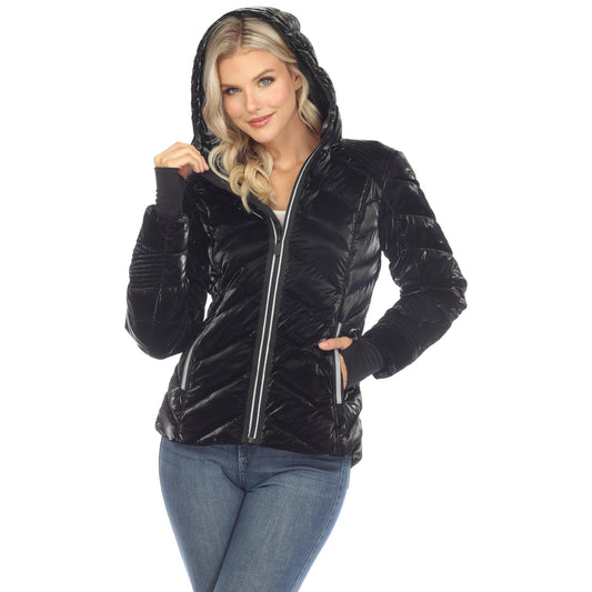 White Mark Women's Midweight Quilted Hooded Jacket with Thumbholes