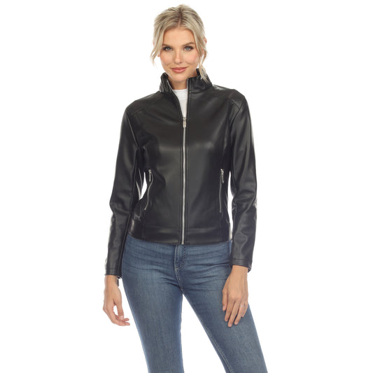 Whtie Mark Women's Classic Biker Faux Leather Jacket