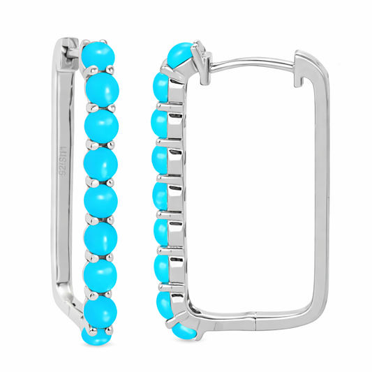 Sterling Silver Sleeping Beauty Turquoise Paperclip Hoop Earrings