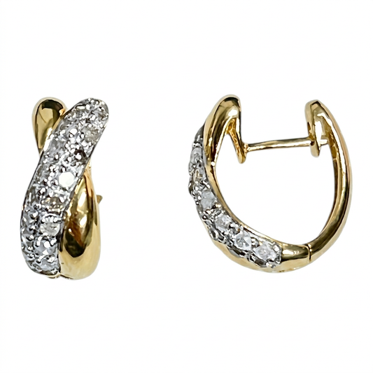 10K Gold 0.50ctw Diamond Crossover Huggie Hoop Earrings