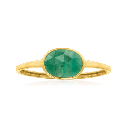 Gilded Lane 14K Gold 8x6mm Sakota Emerald Solitaire East-West Ring