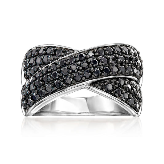 Pinctore Sterling Silver Pave Gemstone Crossover Ring
