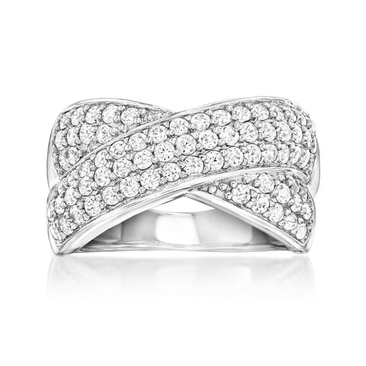 Pinctore Sterling Silver Pave Gemstone Crossover Ring