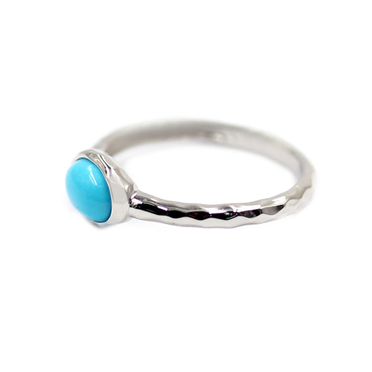 Sterling Silver 7x5mm Oval Sleeping Beauty Turquoise East-West Hammered Ring