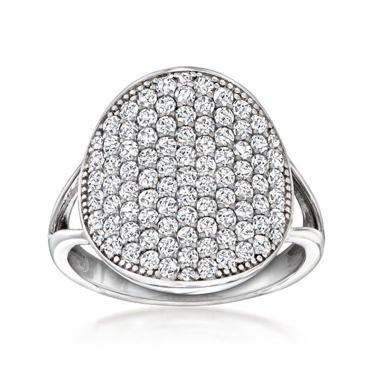 Pinctore Sterling Silver White Zircon Round Pave Ring