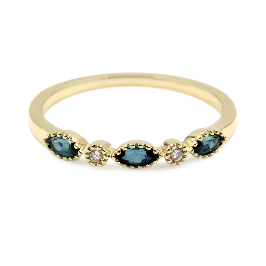 Gilded Lane 14K Gold Marquise Gemstone & Diamond Milgrain Stack Ring