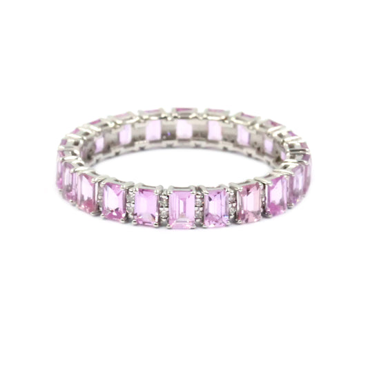 Gilded Lane 14K Gold Baguette Pink Sapphire & Diamond Eternity Band Ring