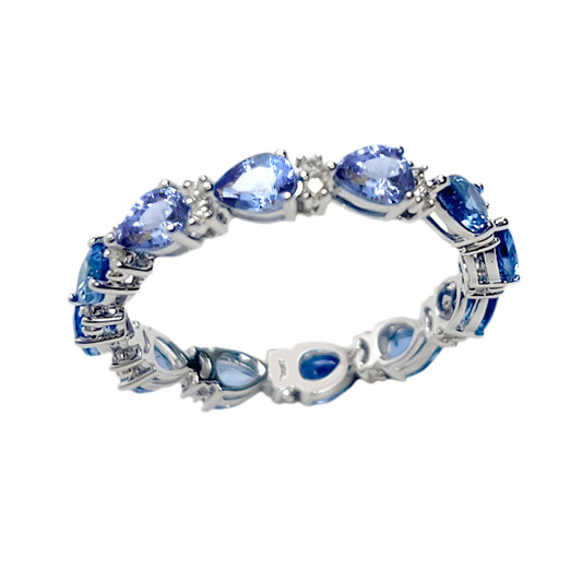 Gilded Lane 14K Gold 4x3mm Pear-Shaped Ceylon Blue Sapphire & Diamond Eternity Band Ring