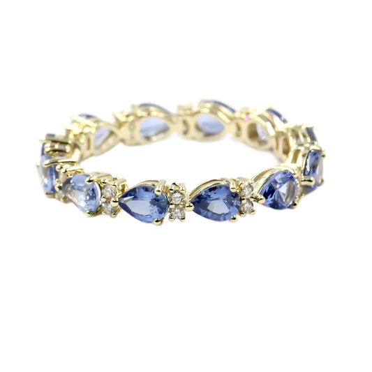 Gilded Lane 14K Gold 4x3mm Pear-Shaped Ceylon Blue Sapphire & Diamond Eternity Band Ring