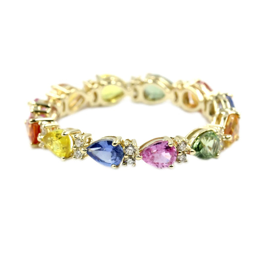 Gilded Lane 14K Gold 4x3mm Pear-Shaped Multi-Sapphire & Diamond Eternity Band Ring