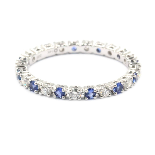 Gilded Lane 14K Gold 2mm Round Ceylon Blue Sapphire & Diamond Eternity Band Ring