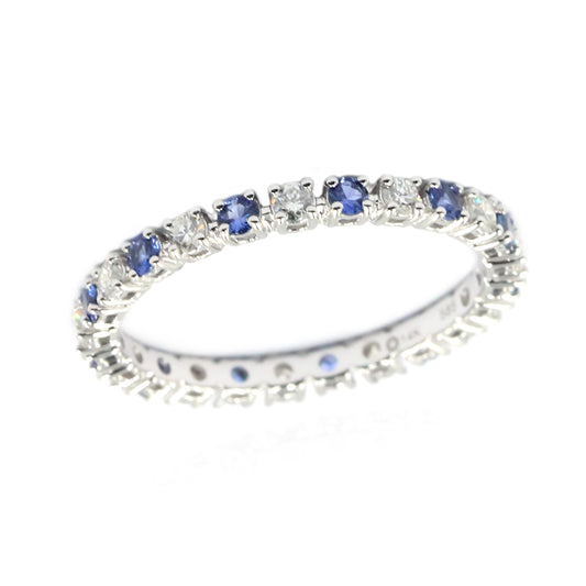 Gilded Lane 14K Gold 2mm Round Ceylon Blue Sapphire & Diamond Eternity Band Ring