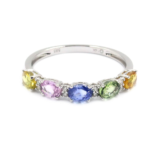 Gilded Lane 14K Gold 5-Stone Oval Multi-Sapphire & Diamond Ring