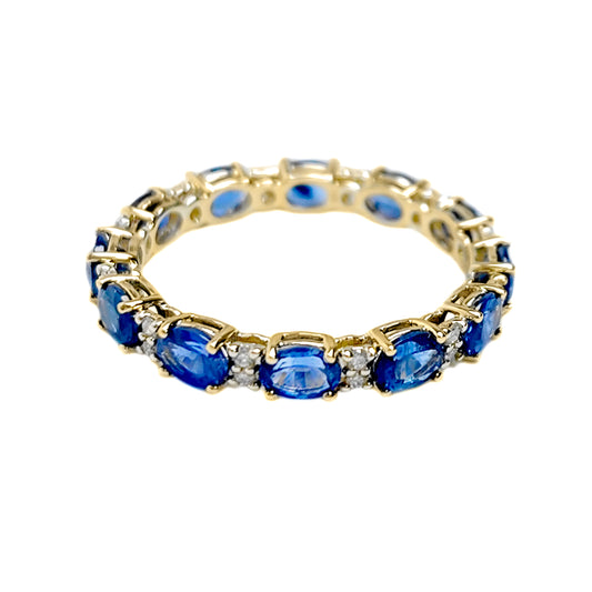 Gilded Lane 14K Gold 4x3mm Ceylon Blue Sapphire & Diamond Eternity Band Ring