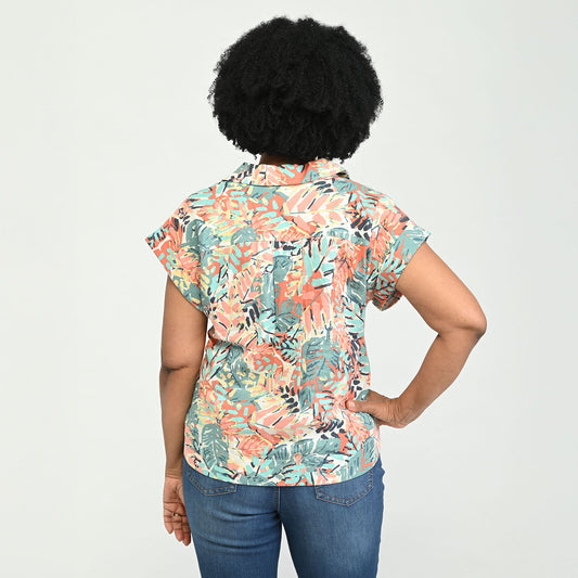 Christopher & Banks Button Front Linen Blend Short Sleeve Shirt