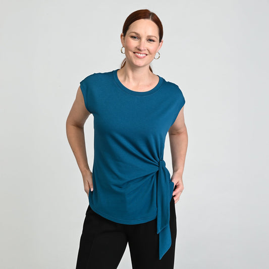 Christopher & Banks Relaxed Restyled Tie Waist Cap Sleeve Tee