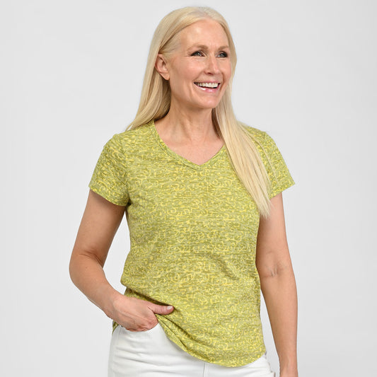 Christopher & Banks Printed V Neck Short Sleeve Burnout Tee