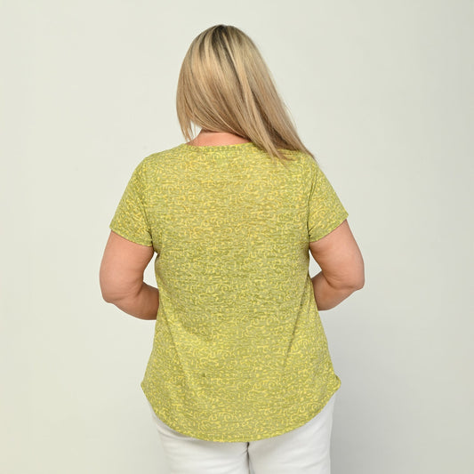 Christopher & Banks Printed V Neck Short Sleeve Burnout Tee